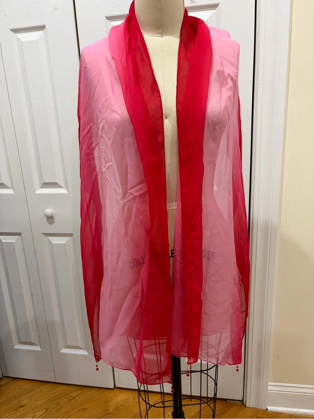 Kay Under Silk Coral Bright Red and Pink Scarf Shawl 20”/75”